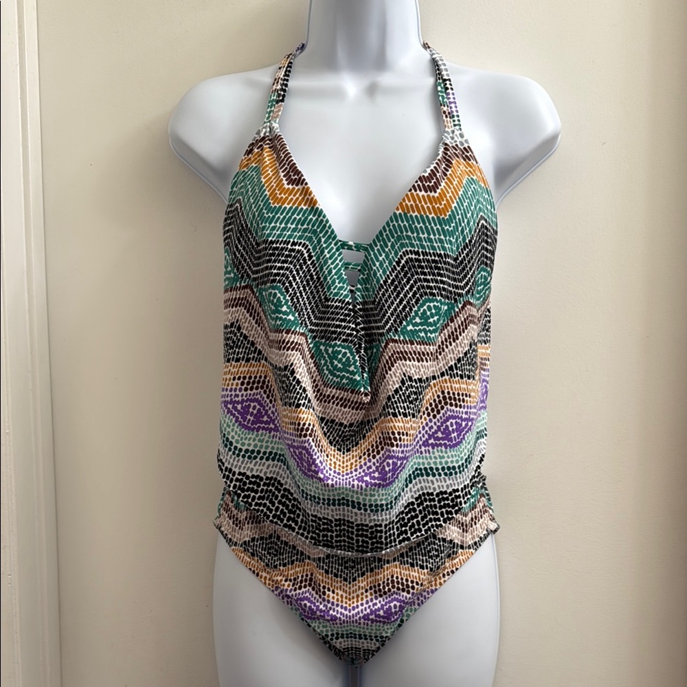 Bar III Printed Cowl-Neck One-Piece Swimsuit - Size Small NWOT
